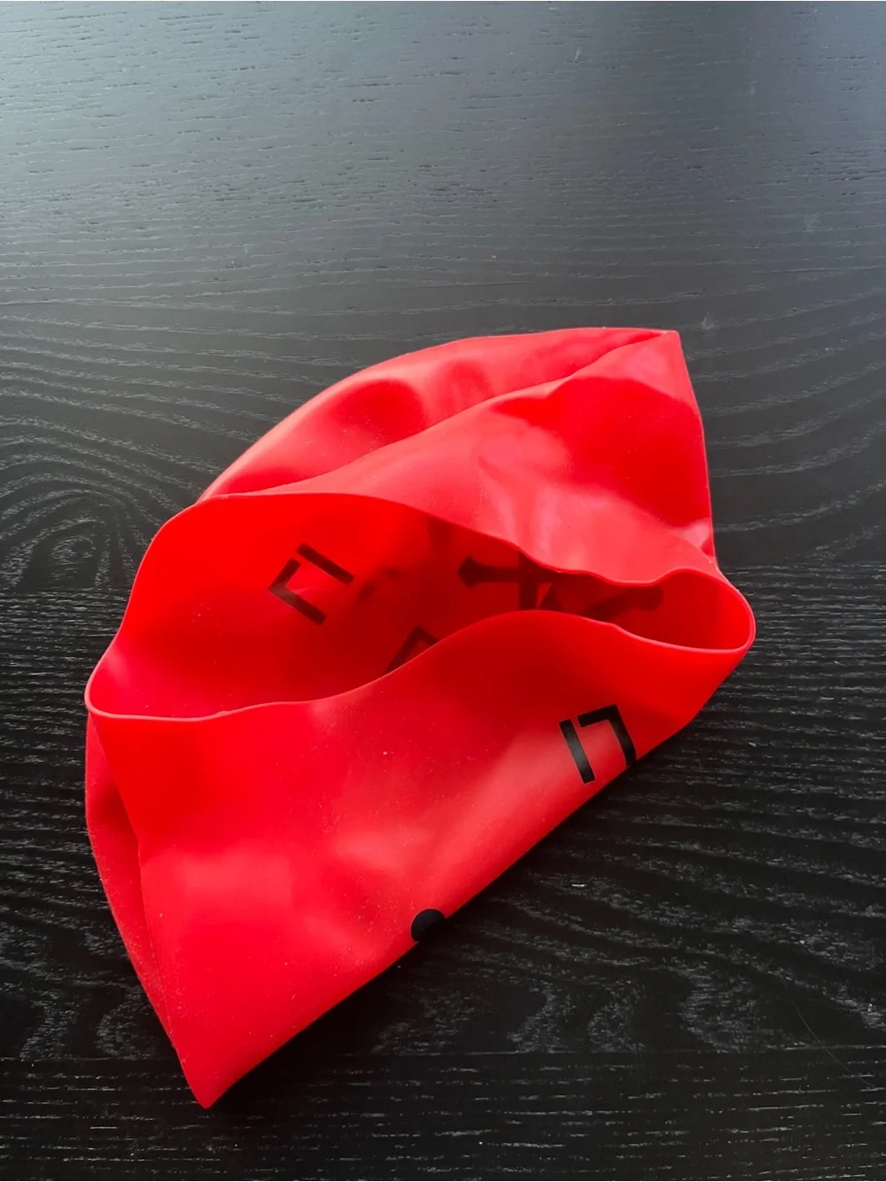 Red FHS Swim Cap Silicone One Size Red Black Logo LI